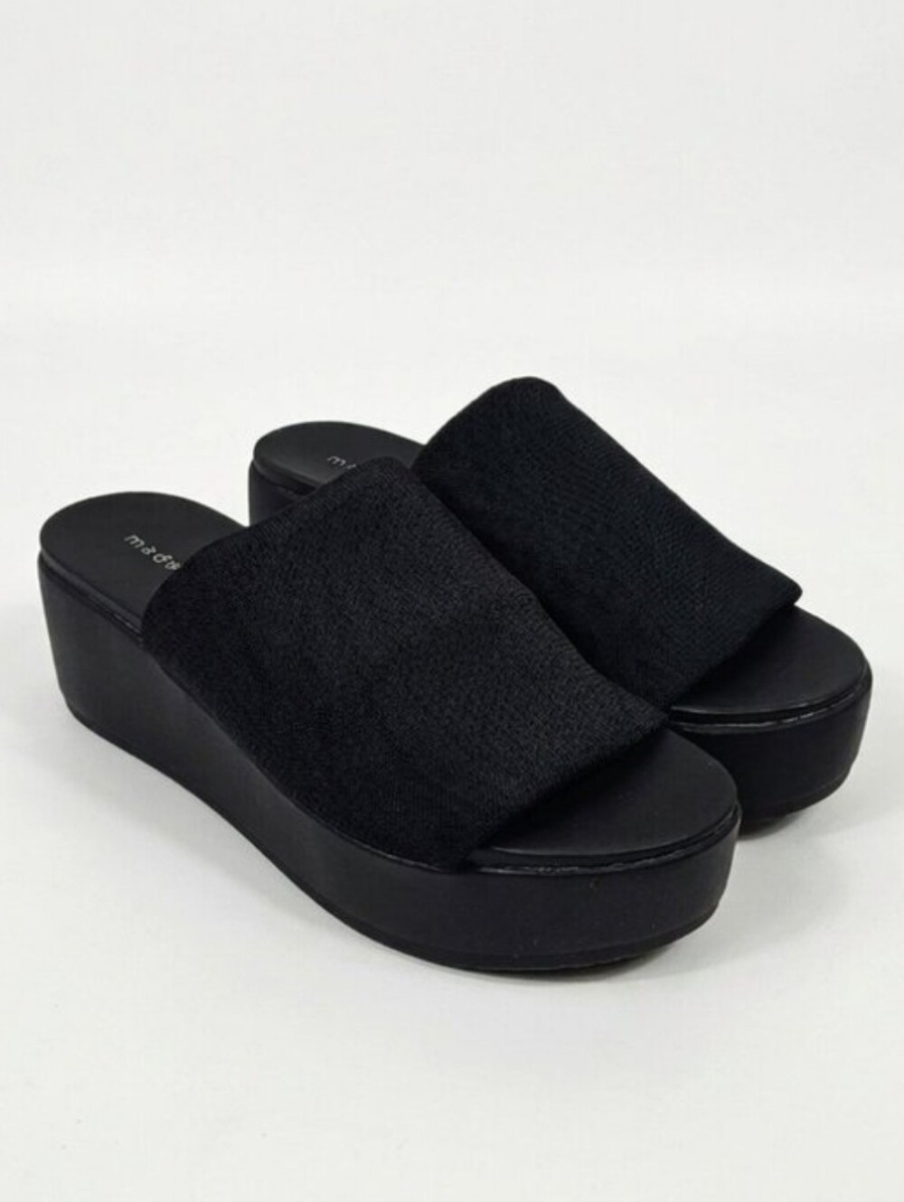 NIB Madden Girl Shelbie Platform Wedge Slide Fabric Sandals Black 90s Y2K 8.5